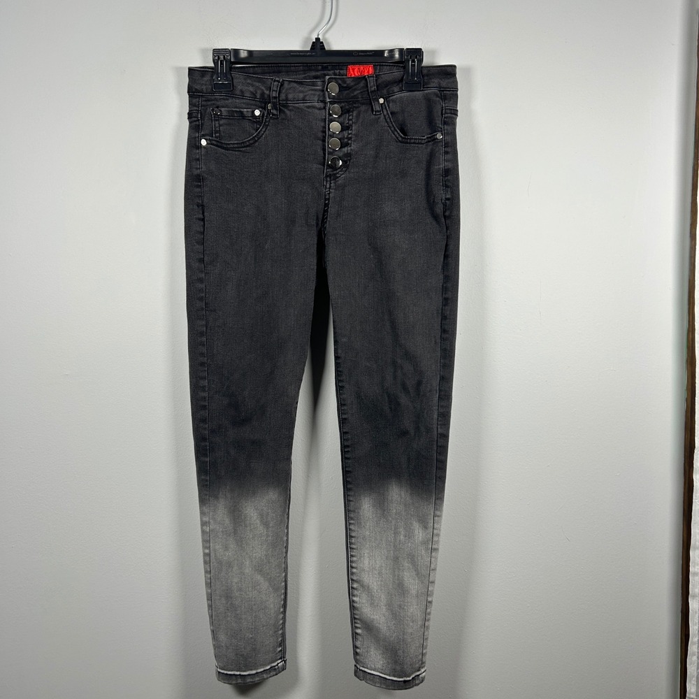 V Cristina Jeans Women's 4 Black Grey Ombre Dip Dye Skinny Biker Grunge Punk